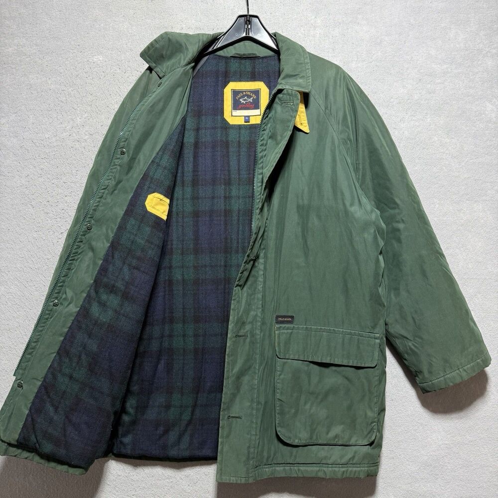 Paul & Shark Yachting Plaid Lined Green Chore Full Zip Button Jacket Men’s XL